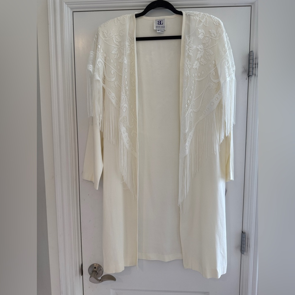 NWT Long cream jacket with fringe size 14 festival, western bohemian